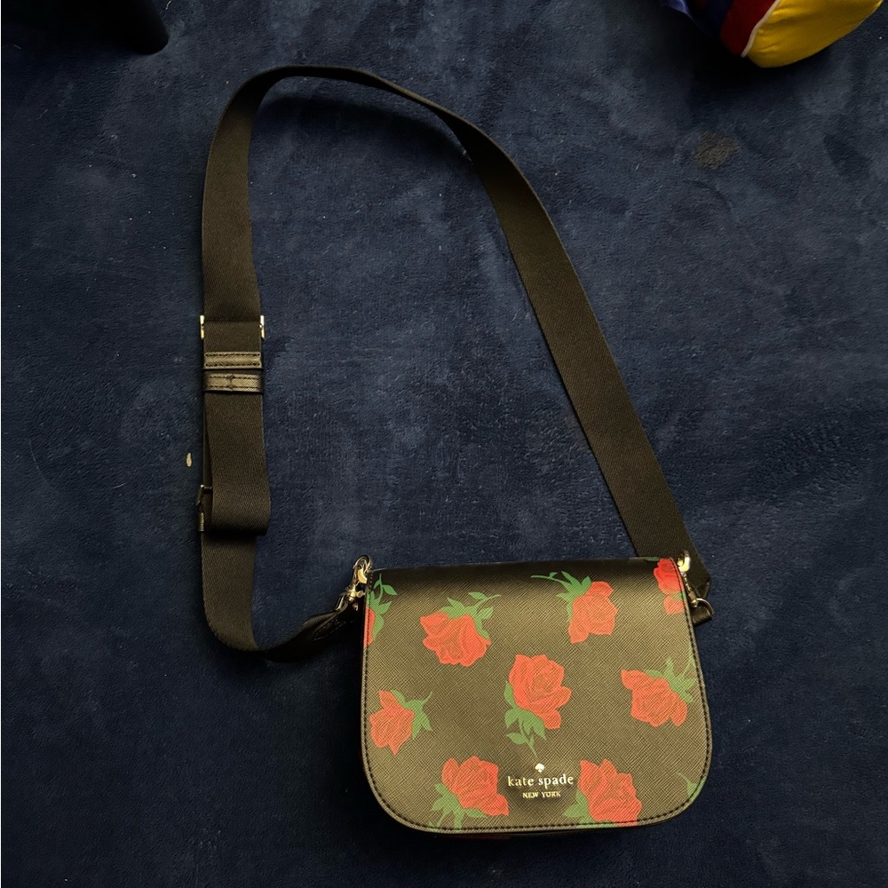 Kate Spade Black and Red Floral Crossbody Bag